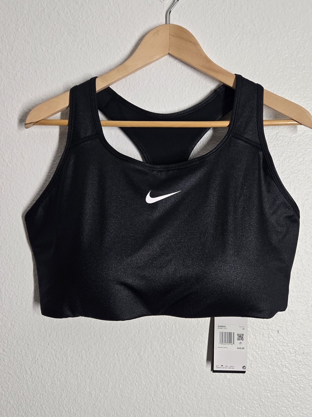 Nike Black Sports Bra with White Swoosh - Medium Support Racerback 1X